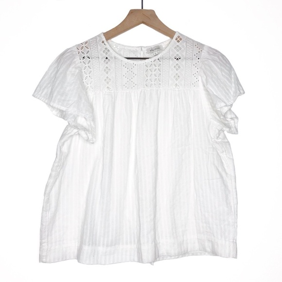 ELLA MOSS Eyelet Lace Flutter Sleeve Short Sleeve Blouse Top S - Picture 1 of 7